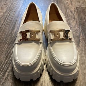 Azalea Wang white loafers with gold detail